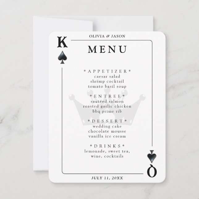 King & Queen of Spades Playing Card Wedding Menu (Front)