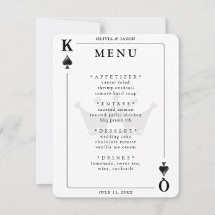 King & Queen of Spades Playing Card Wedding Menu