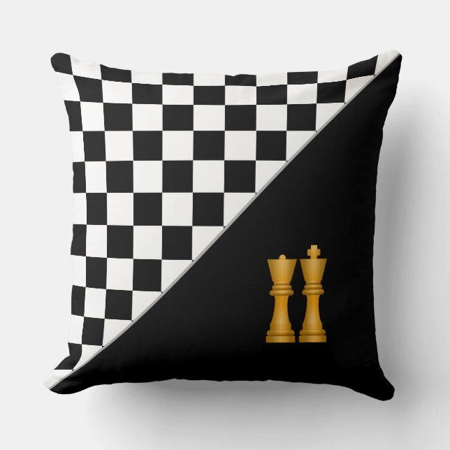 King & Queen on Stylish Black and White  Chess Cushion (Front)
