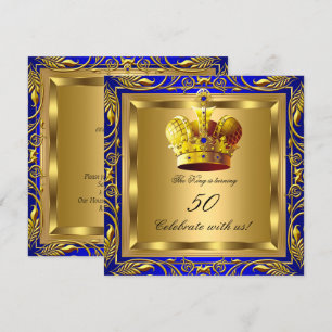 King Queen Royal Blue Gold Elite Birthday Party Invitation