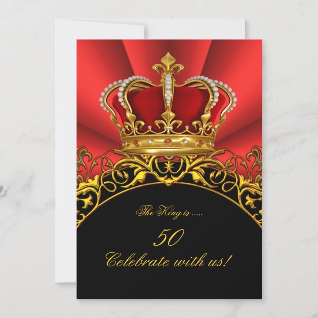 King Regal Red Queen Gold Royal Birthday Party 2 Invitation (Front)