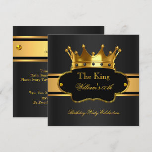 King Royal Black Gold Birthday Party Mens Mans Invitation