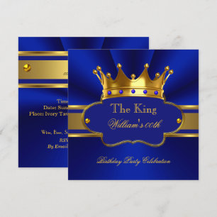 King Royal Blue Gold Birthday Party Mens Mans Invitation