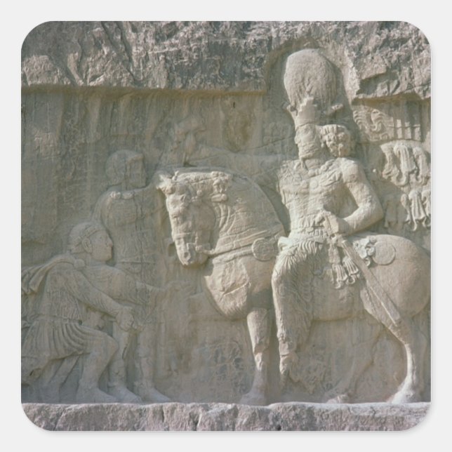 King Shapur I and Valerian Sassanian Square Sticker (Front)