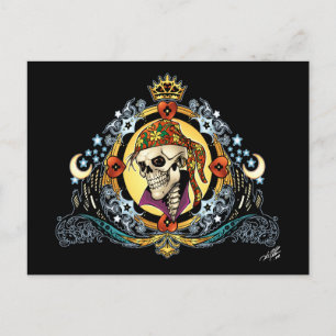 King Skull Pirate with Hearts by Al Rio Postcard