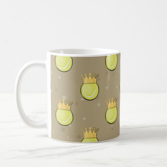 King Tennis - Seamless Pattern on Brown Background Coffee Mug (Left)