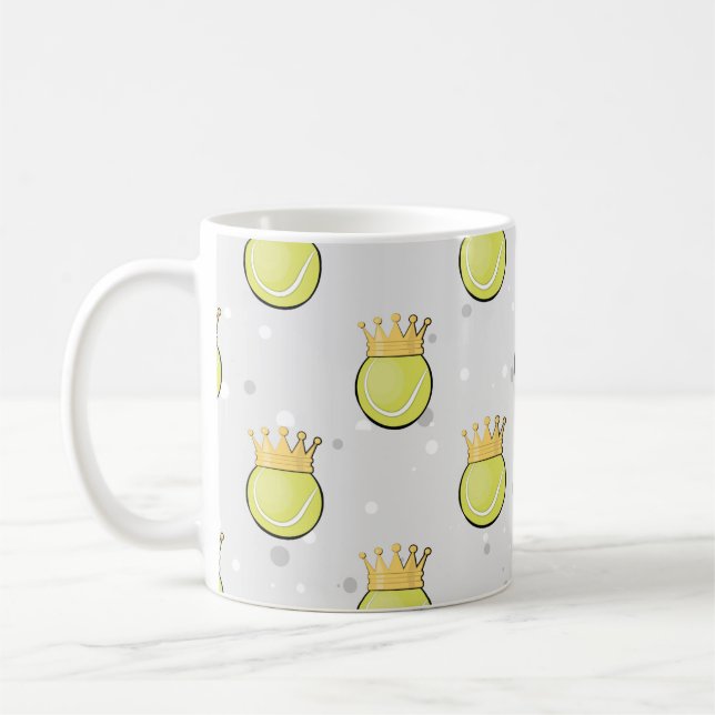 King Tennis - Seamless Pattern on Grey Background Coffee Mug (Left)