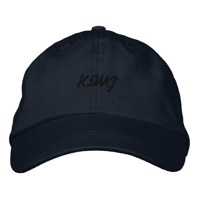KING Text Printed Cotton Navy Stylish Looking Men Embroidered Hat (Front)