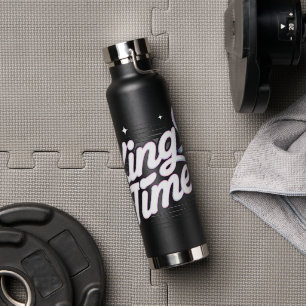 King Time Retro Typography Motivational Design Water Bottle
