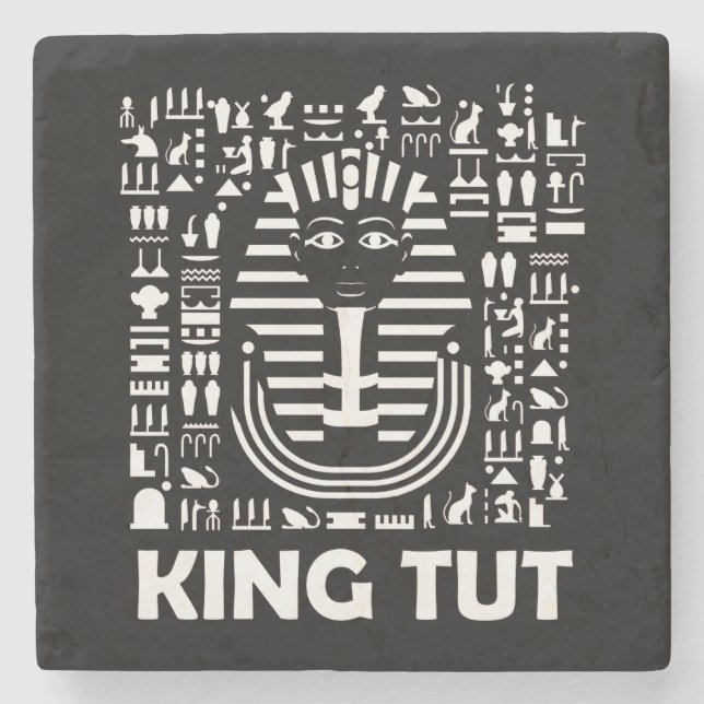 King tut pharaoh egyptian Hieroglyphic Alphabet Stone Coaster (Front)