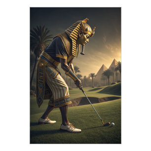 King Tut Playing Golf Funny Ancient Egypt Art Photo Print