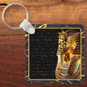 King Tutankhamun with Hieroglyphs Gold and Black Key Ring