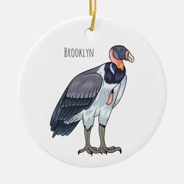 King vulture bird cartoon illustration ceramic tree decoration (Front)
