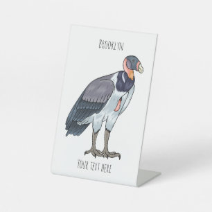 King vulture bird cartoon illustration pedestal sign