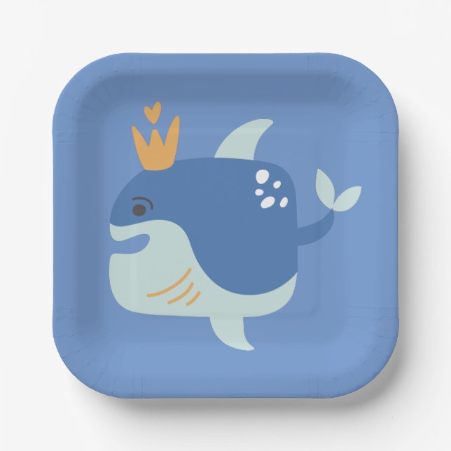 King Whale Sea Animals Kids Party Paper Plate (Front)