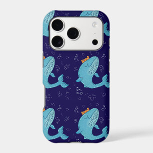 King Whale with Crown Whimsical Ocean Folk Art