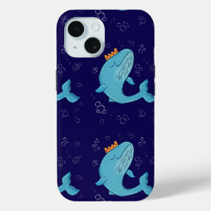 King Whale with Crown Whimsical Ocean Folk Art iPhone 15 Case