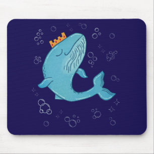 King Whale with Crown Whimsical Ocean Folk Art Mouse Mat