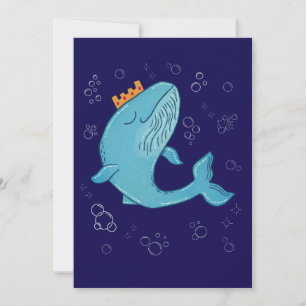 King Whale with Crown   Whimsical Ocean Folk Art Thank You Card