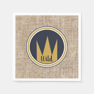 King Wild Thing Gold Crown Burlap Birthday Party Napkin
