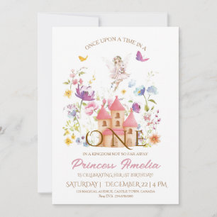 Kingdom Fairy theme Girls 1st Birthday  Invitation