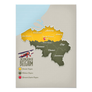 Kingdom of Belgium beautiful map Photo Print