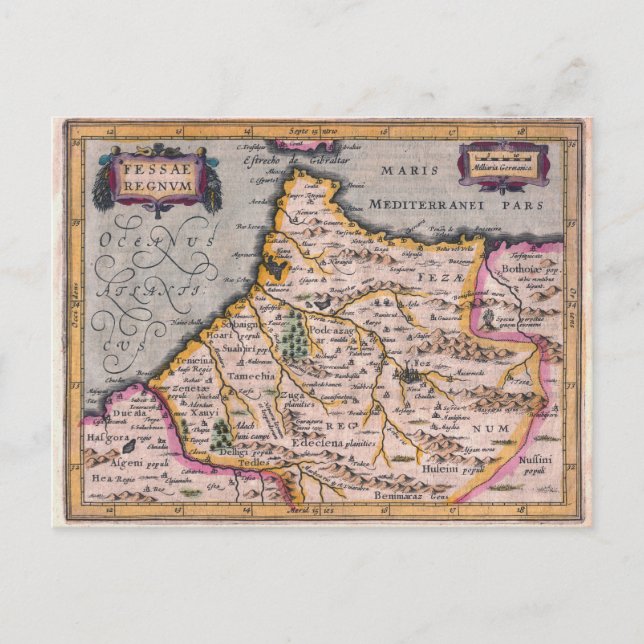 Kingdom of Fez - Antique Map of Morocco Postcard (Front)