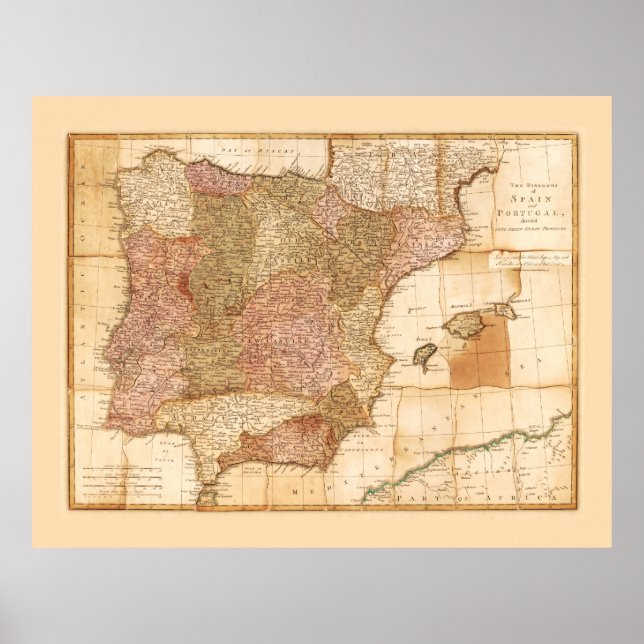 Kingdoms of Spain and Portugal Map by R Sayer 1772 Poster (Front)
