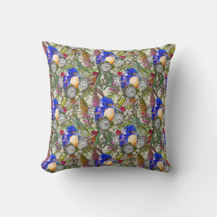 Kingfisher and Native Australian Flowers Cushion