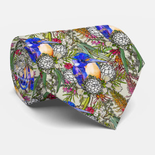 Kingfisher and Native Australian Flowers Tie