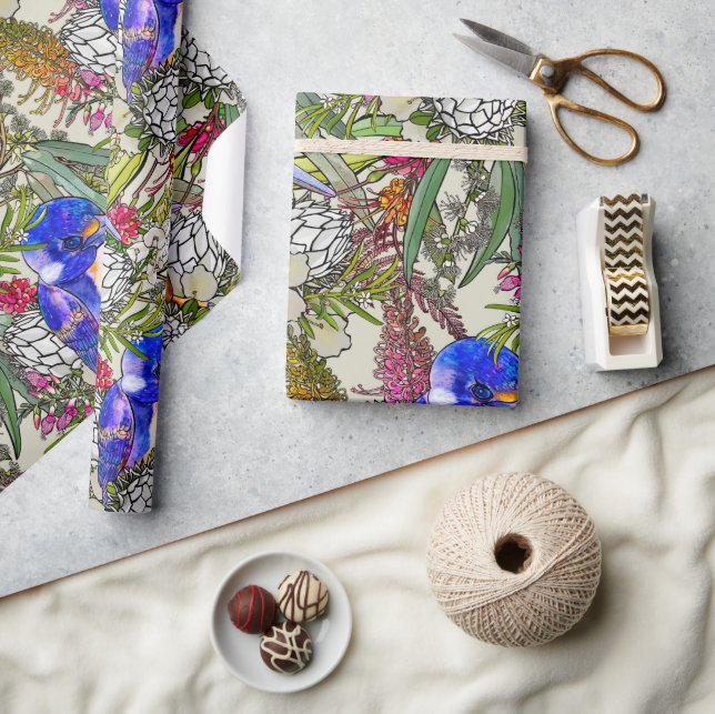 Kingfisher and Native Australian Flowers Wrapping Paper (Crafts)