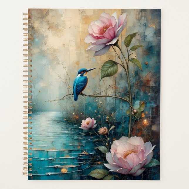 Kingfisher and pink roses planner (Front)