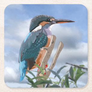 Kingfisher and Willow Square Paper Coaster