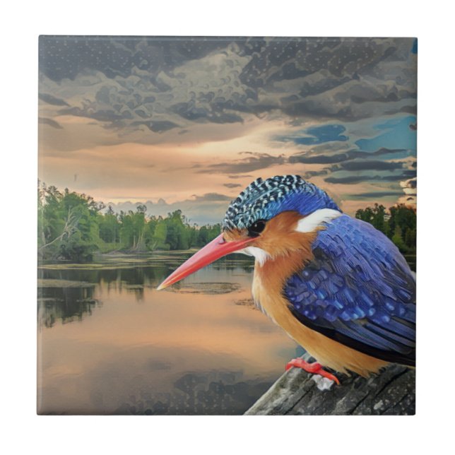 Kingfisher At Sunset Tile (Front)