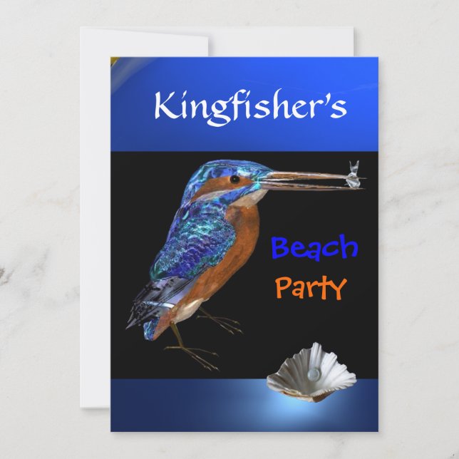 KINGFISHER BEACH PARTY, Champagne metallic,black Invitation (Front)