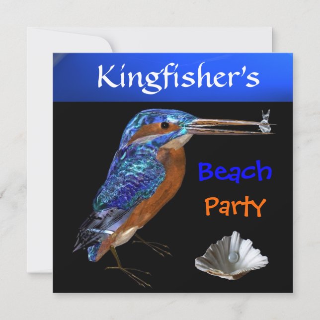 KINGFISHER BEACH PARTY, Champagne metallic,black Invitation (Front)