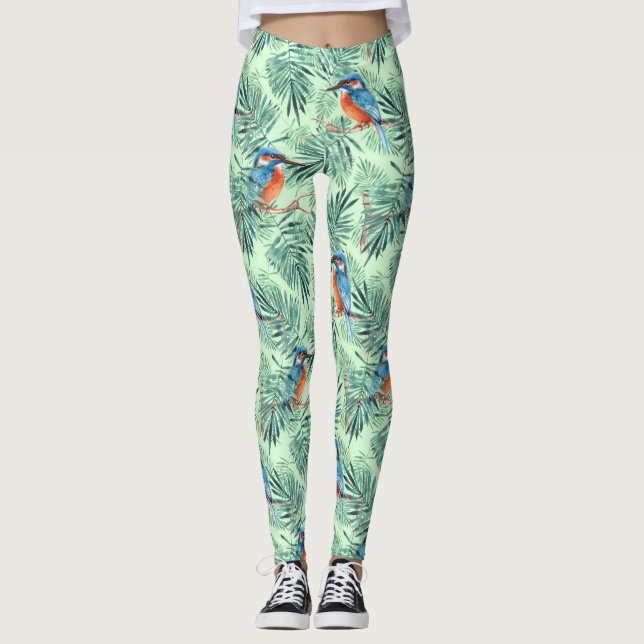 Kingfisher. Bird and leaves Leggings (Front)