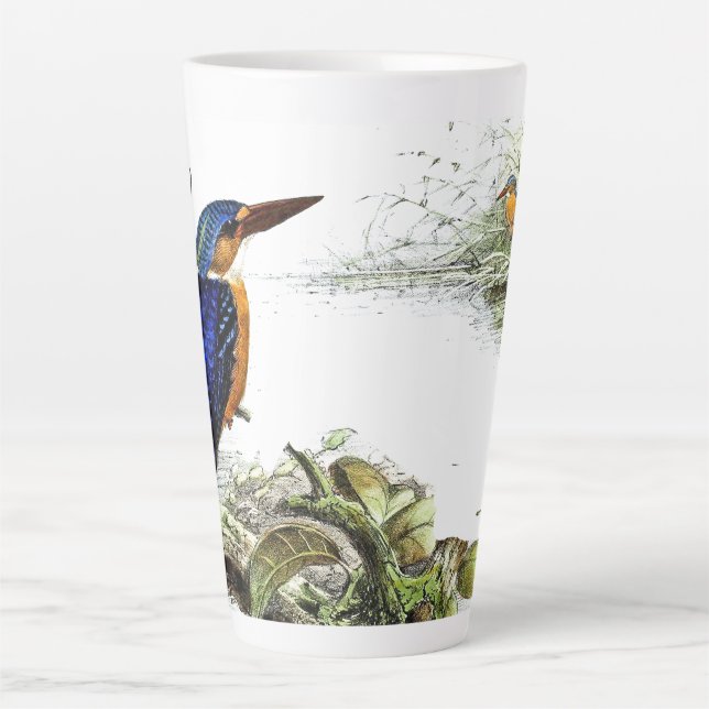 Kingfisher Bird Animals Wildlife Cattail Latte Mug (Front)