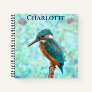 Kingfisher Bird Blue Abstract First Name Notebook