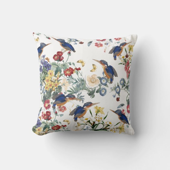 Kingfisher Bird Butterfly Garden Flower Pillow (Front)
