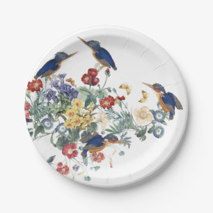 Kingfisher Bird Flower Butterfly Paper Plate