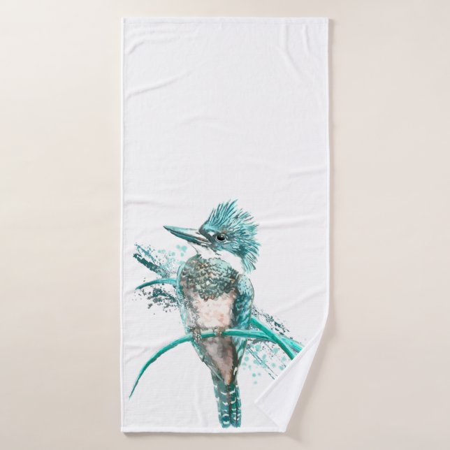 Kingfisher Bird Graphic Art Wildlife Animal Art Bath Towel (Bath Towel)