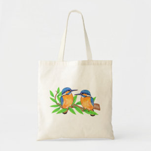 Kingfisher bird on branch nature cute bird art tote bag