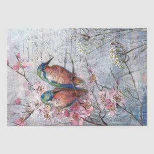 Kingfisher Bird Pink Flower French Decoupage Craft Tissue Paper