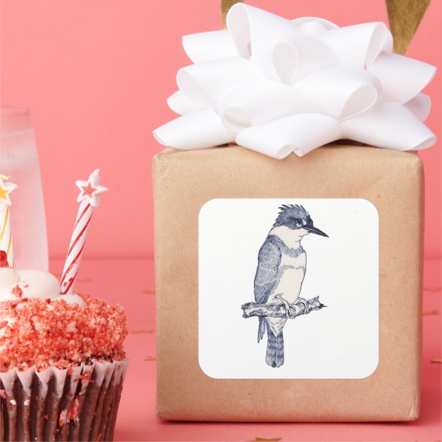 KINGFISHER BIRD SQUARE STICKER (Party)