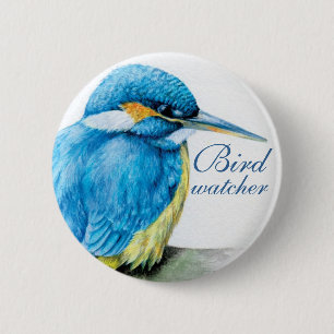 Kingfisher bird watcher button/badge 6 cm round badge