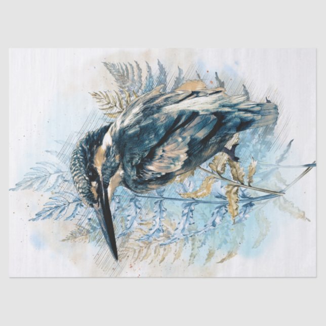 Kingfisher Bird Watercolor Art Tissue Paper (Front)