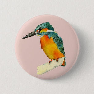 Kingfisher Bird Watercolor Painting 6 Cm Round Badge
