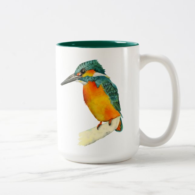 Kingfisher Bird Watercolor Painting Two-Tone Coffee Mug (Right)