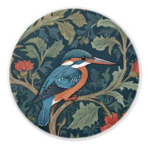Kingfisher Bird William Morris style Right facing Ceramic Knob